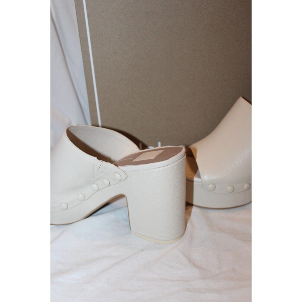 Dolce Vita Emol Ivory Leather Clogs Mules Studded Block Heels Off White Sz 10 - Picture 6 of 7